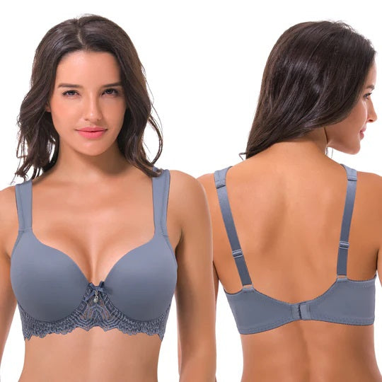 Foam Padded Bra & Pantie Embroidery Bras & Sheer Pants Lingerie Outfits (Grey)