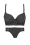 Foam Padded Bra & Pantie Embroidery Bras & Sheer Pants Lingerie Outfits (Black)